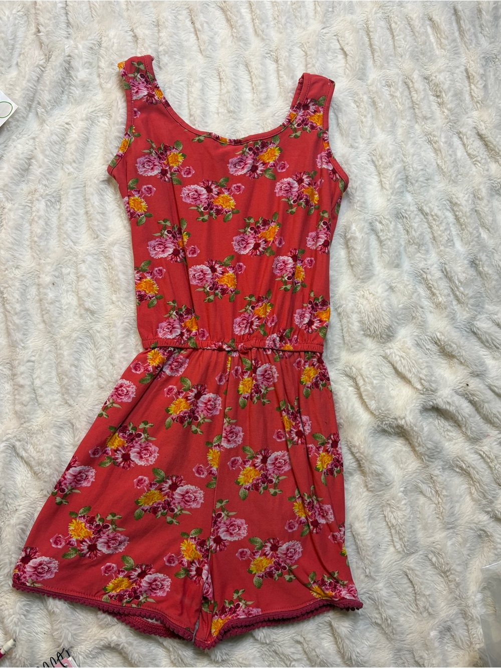 Bobbie Brooks Red Floral Girls' Sleeveless Romper